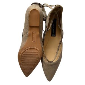 Ballet Flat Shoes by Steve Madden, Pointed-toe ankle lace tie, Tan color, Size 6